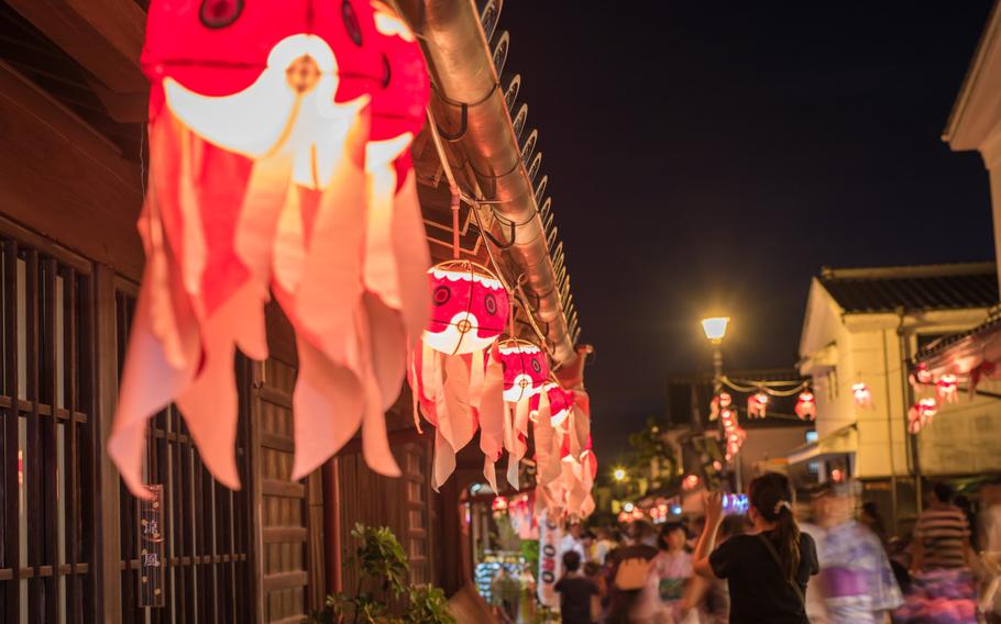 Goldfish lanterns at night